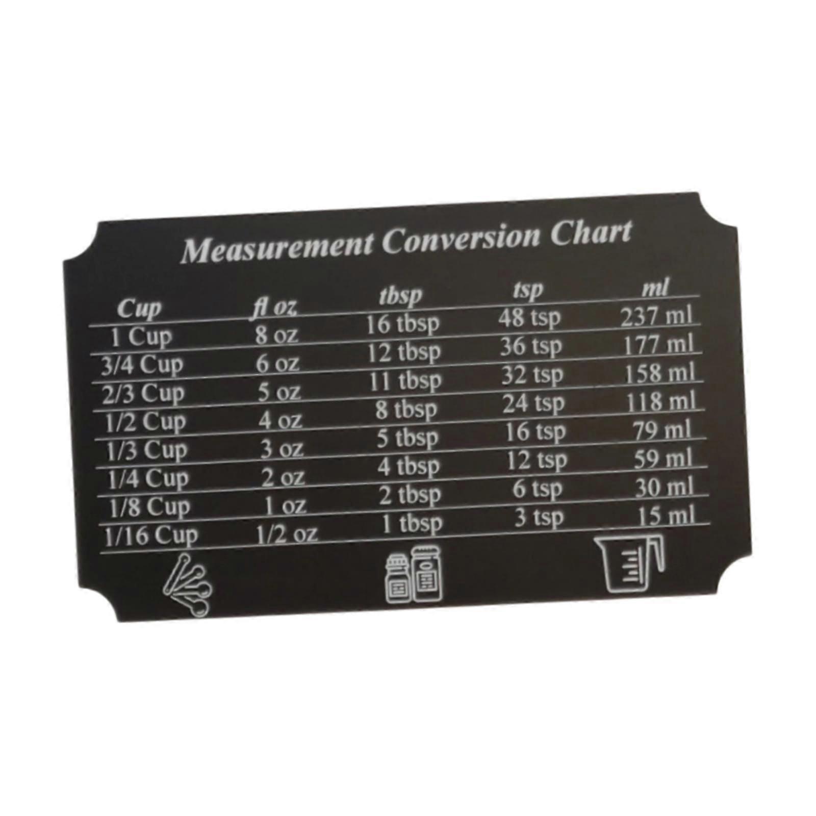 Kitchen Conversion Chart to Read Liquids Baking Ingredients Measurement black S