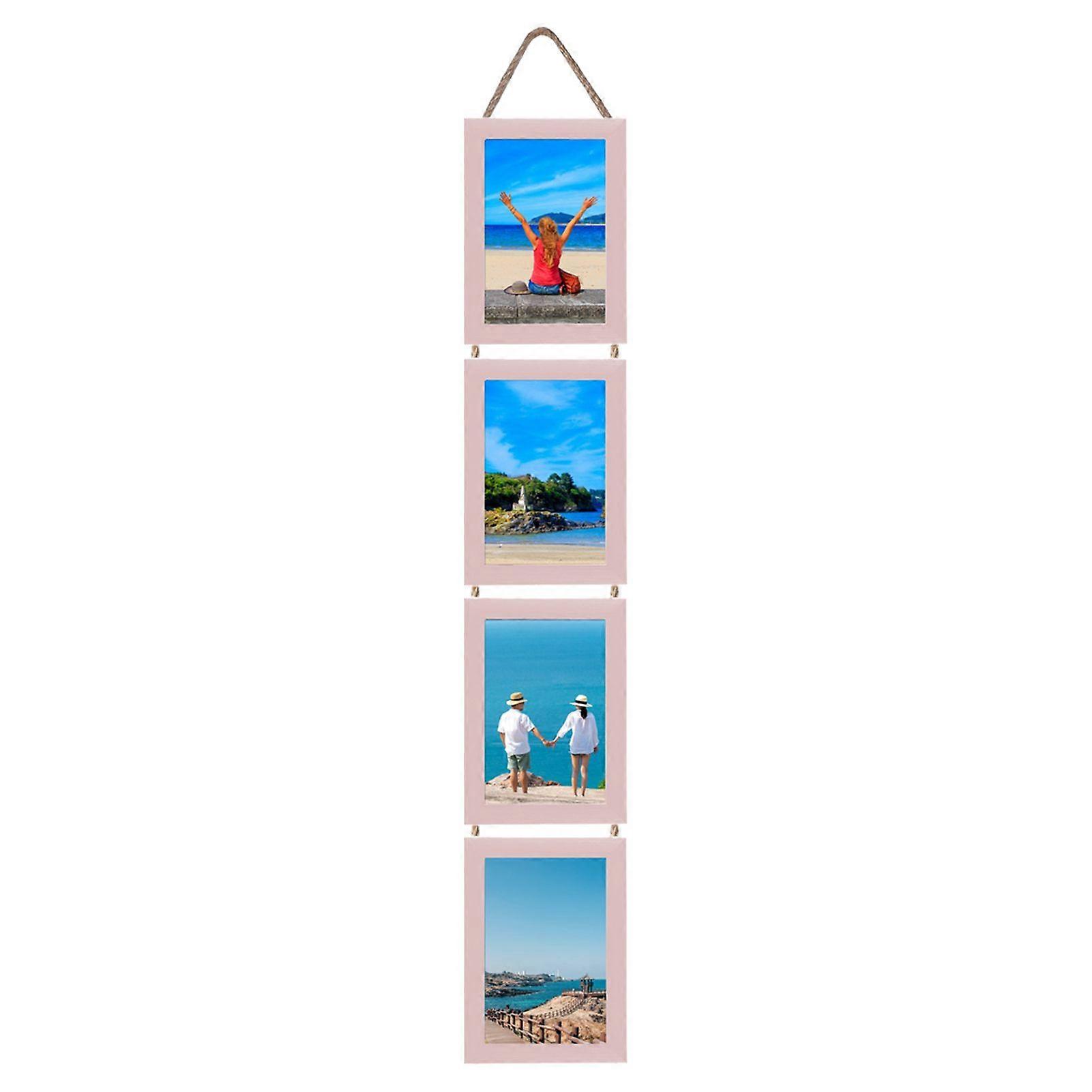 6/7-Inch Wall Hanging Photo Frame Rustic Solid Wood Vertical Collage Display Frame with Clear Glass DIY 4 Opening Picture Frame Wall Art Decoration