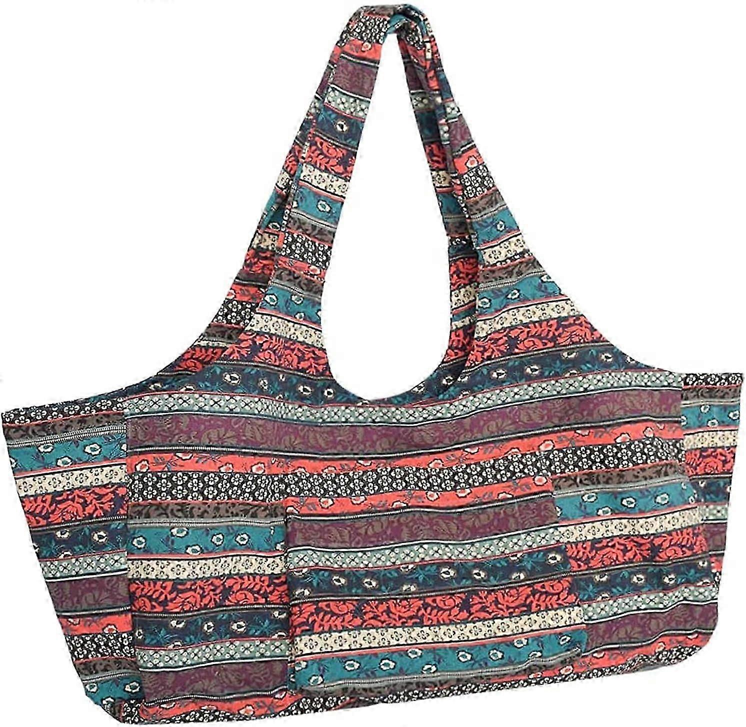 Large Capacity Bohemian Ethnic Style Print Canvas Yoga Bag Yoga Mat Bag with Pockets
