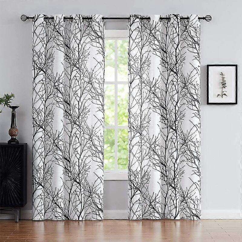 Linen Semi-Sheer Printed Curtains Light-Filtering Natural Pattern