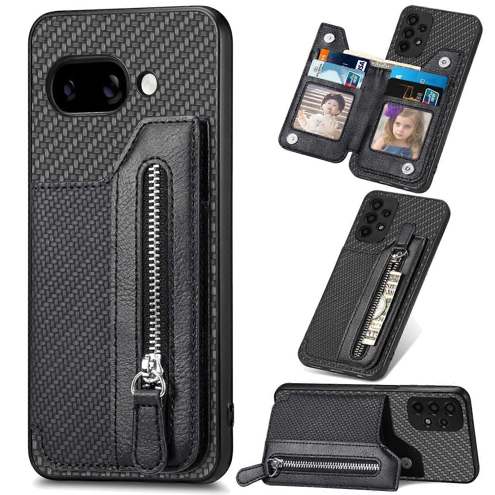Carbon Fiber Horizontal Flip Zipper Wallet Phone Case