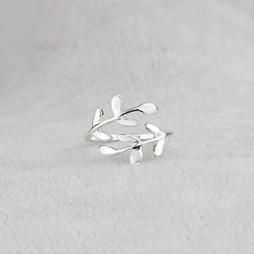 Rustfritt stål 18K sølvbelagt kvinne blader laurbærjusterbare AST-ringer