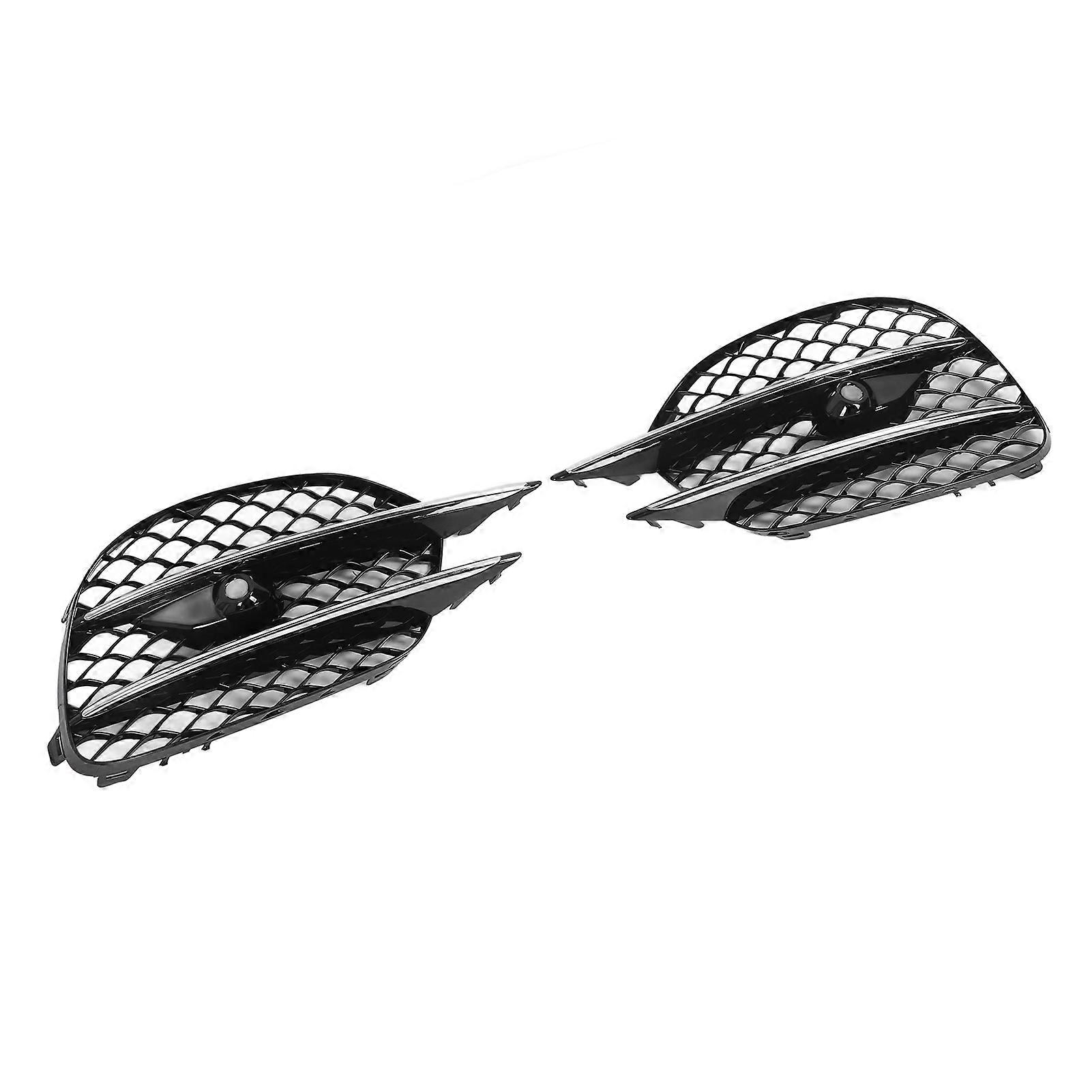 Gloss Black Front Bumper Fog Grille With Trim Moulding For S-Class W222 Sedan AMG Line 2018 to 2020 Chrome Trim 