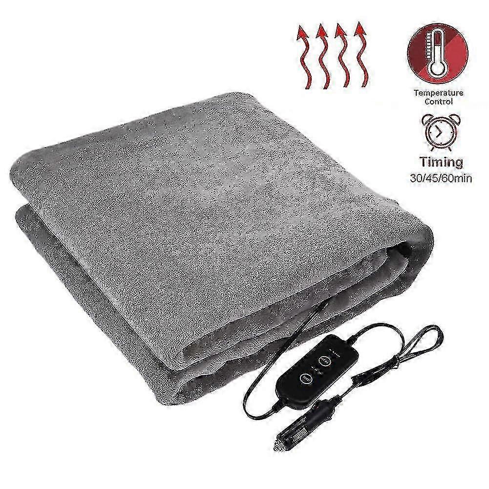 12v Car With Timed Temperature Control Heating Blanket Gray Flannel 145*100cm Large Size Digital Display Electric Blanket