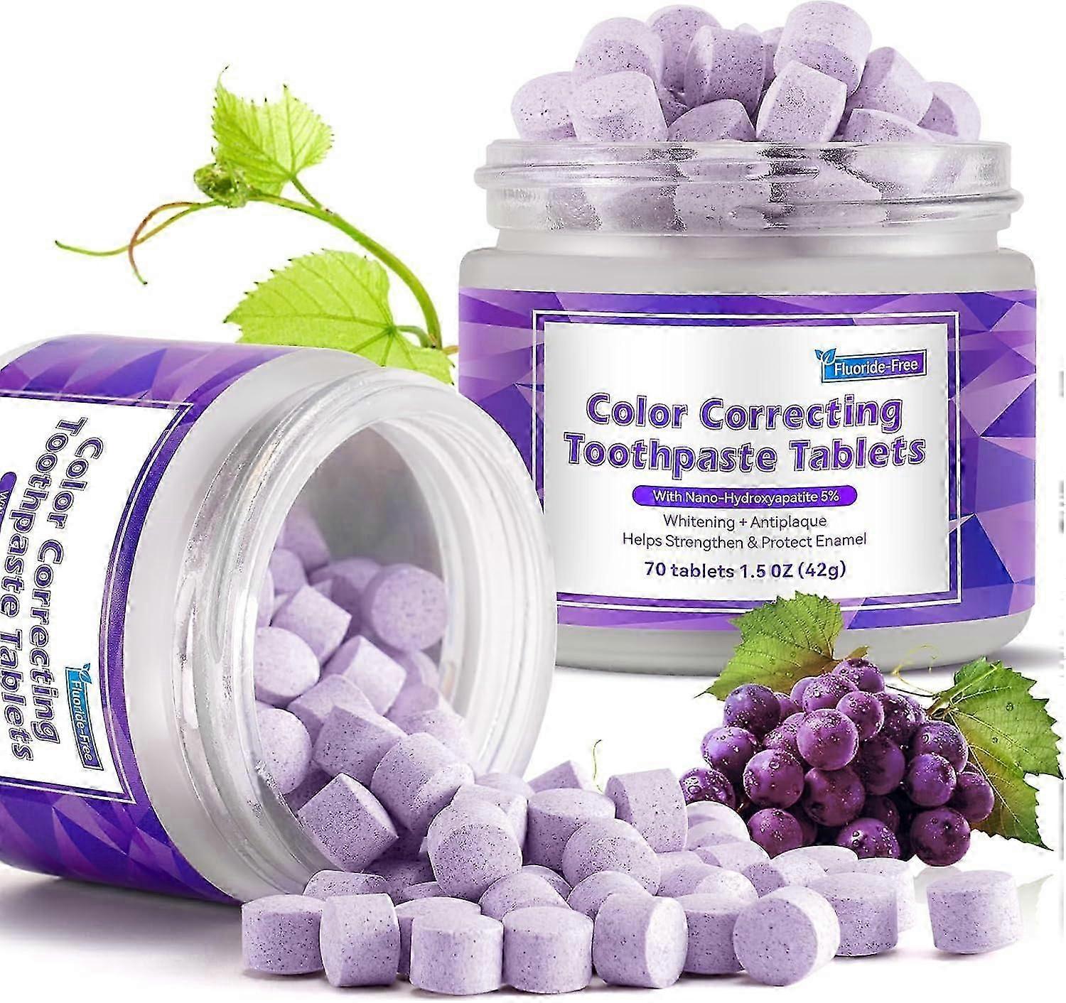 Toothpaste Tablet, Chewable Toothpaste Tablets, Color Correcting Toothpaste Tablets,Flouride Free Toothpaste with 5%Nano Hydroxyapatite,Teeth Whitenin
