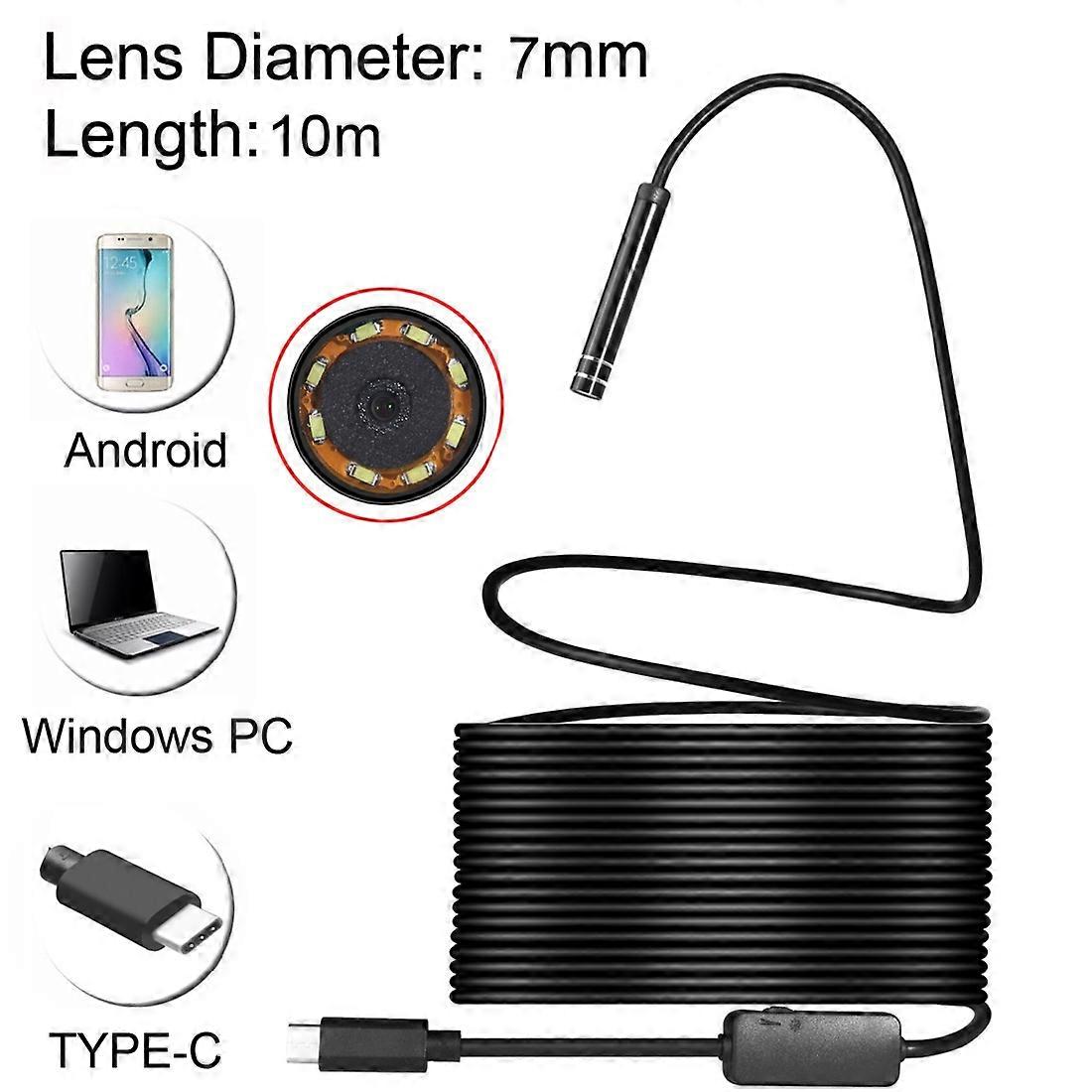 AN97 USB-C / Type-C Endoscope Waterproof IP67 Tube Inspection Camera with 8 LED & USB Adapter, Length: 10m, Lens Diameter: 7mm