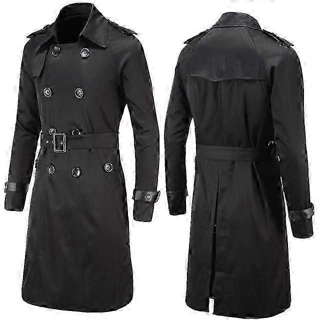 Casaco trench coat clássico estilo britânico masculino, sobretudo longo e fino, com cinto ajustável