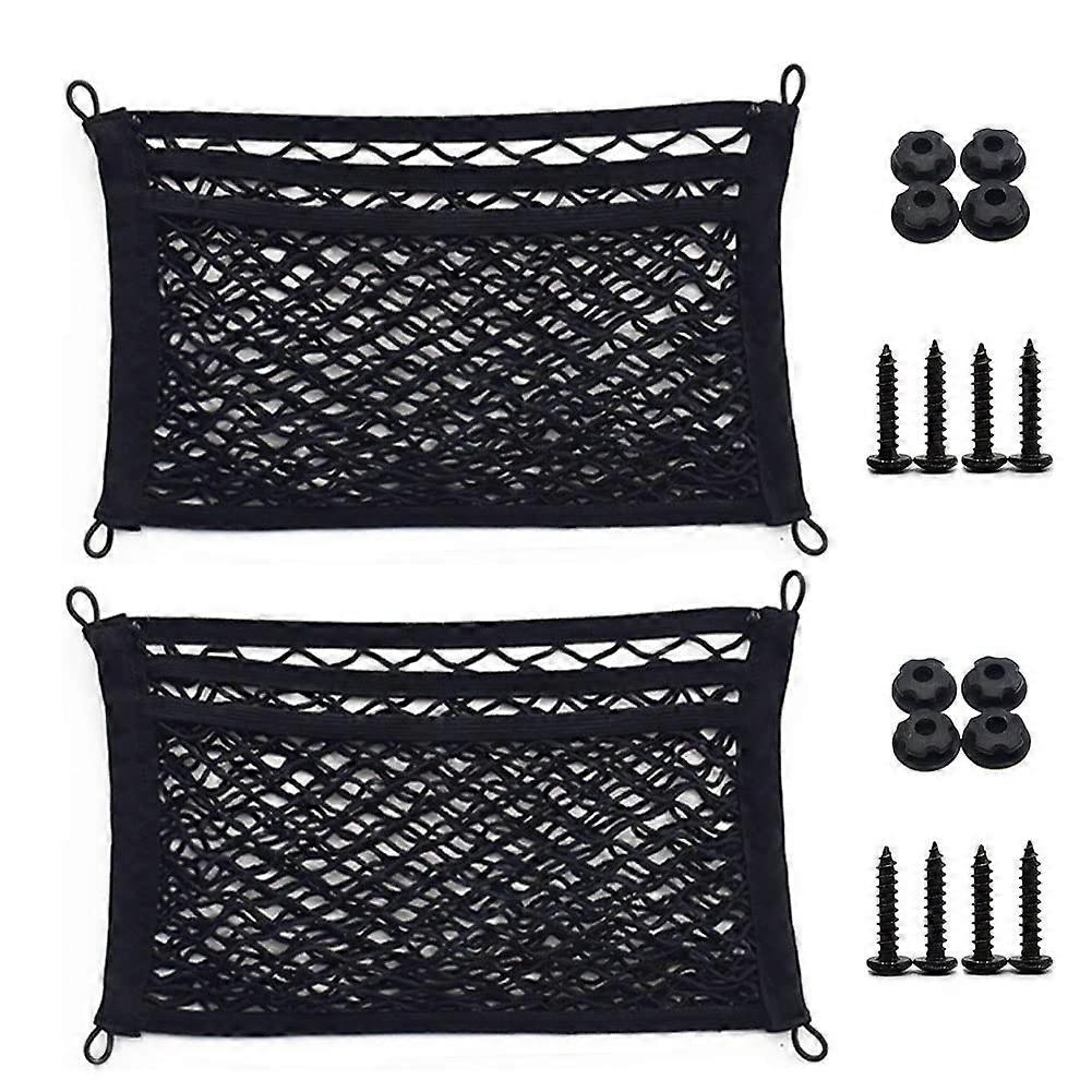 3-Layer Small Cargo Net for Trunk RV Boats Home Storage 18 x 9.8 Inch Stretchable Mesh Pocket with 4 Mounting Screws and Hooks