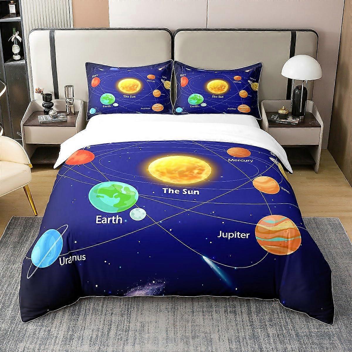 棉质羽绒被套外太空星空星系太阳系宇宙行星卡通风格房间装饰男孩卧室全尺寸床