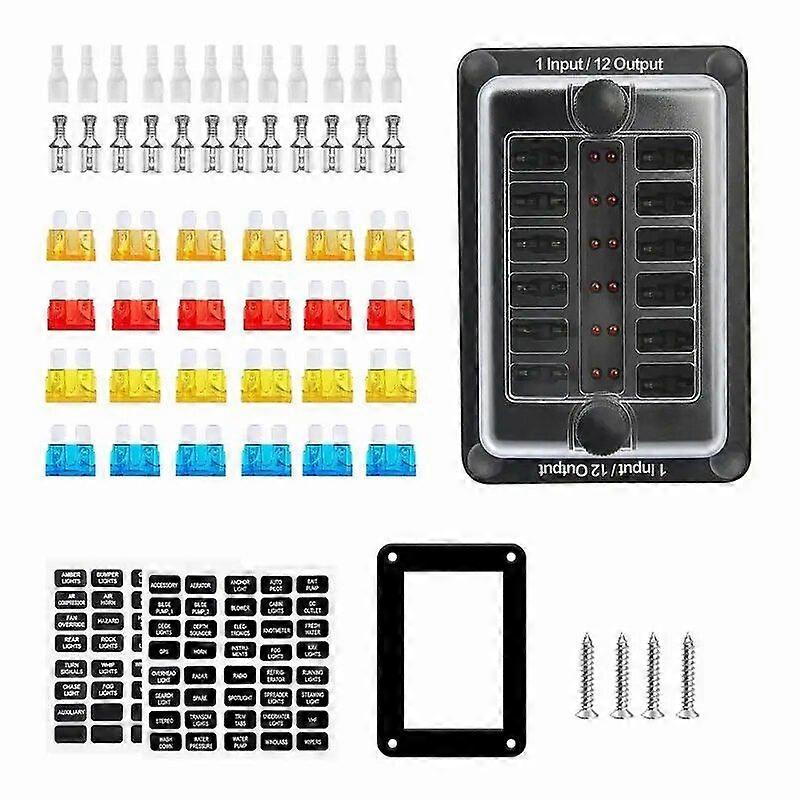 32V 12 Way Fuse Box With LED Indicator Light Waterproof Fuse Block Holder For ATO/ATC Blade For Car Truck Marine Boat Yacht RV