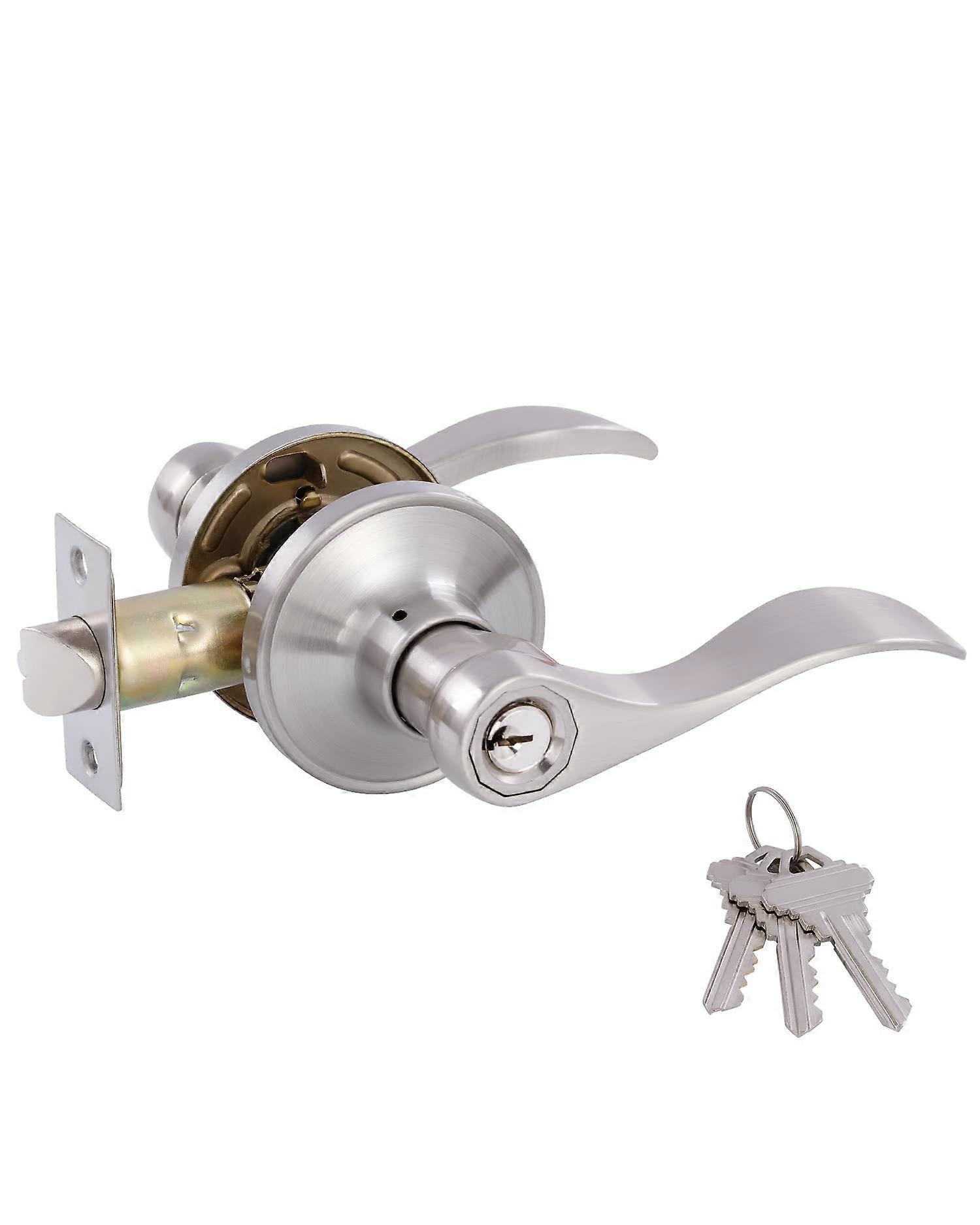 Door handles with different entrance front/bedroom door handles left and right -wing door lock and key set satin nickel