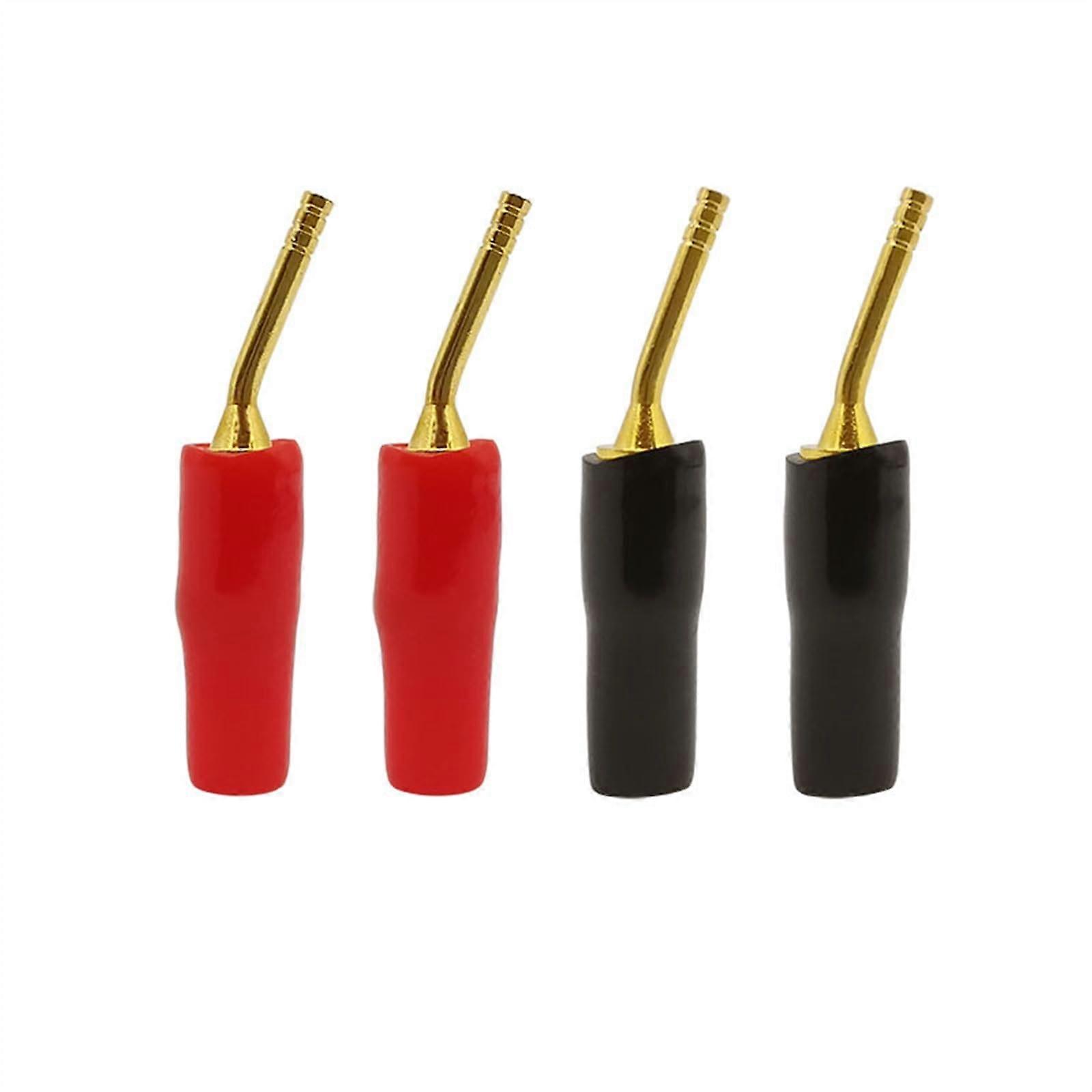 2mm Banana Plug Connectors - 4Pcs Red Black Curved Pin Screw Lock Audio Speaker Adapter for Wire Connections