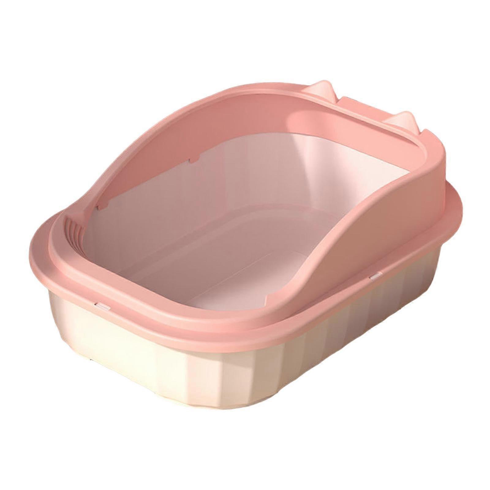 Cat Litter Box Open Top High Sided Litter Tray Splashproof for Kittens Small Animals Hamsters Pink Large