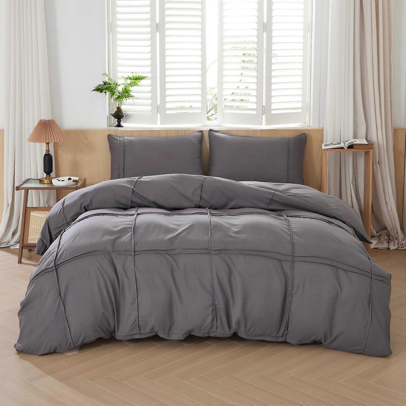 Duvet Cover Set Queen Size Ultra Soft Pintuck Pleated Bedding 3 Piece for All Season Comfort