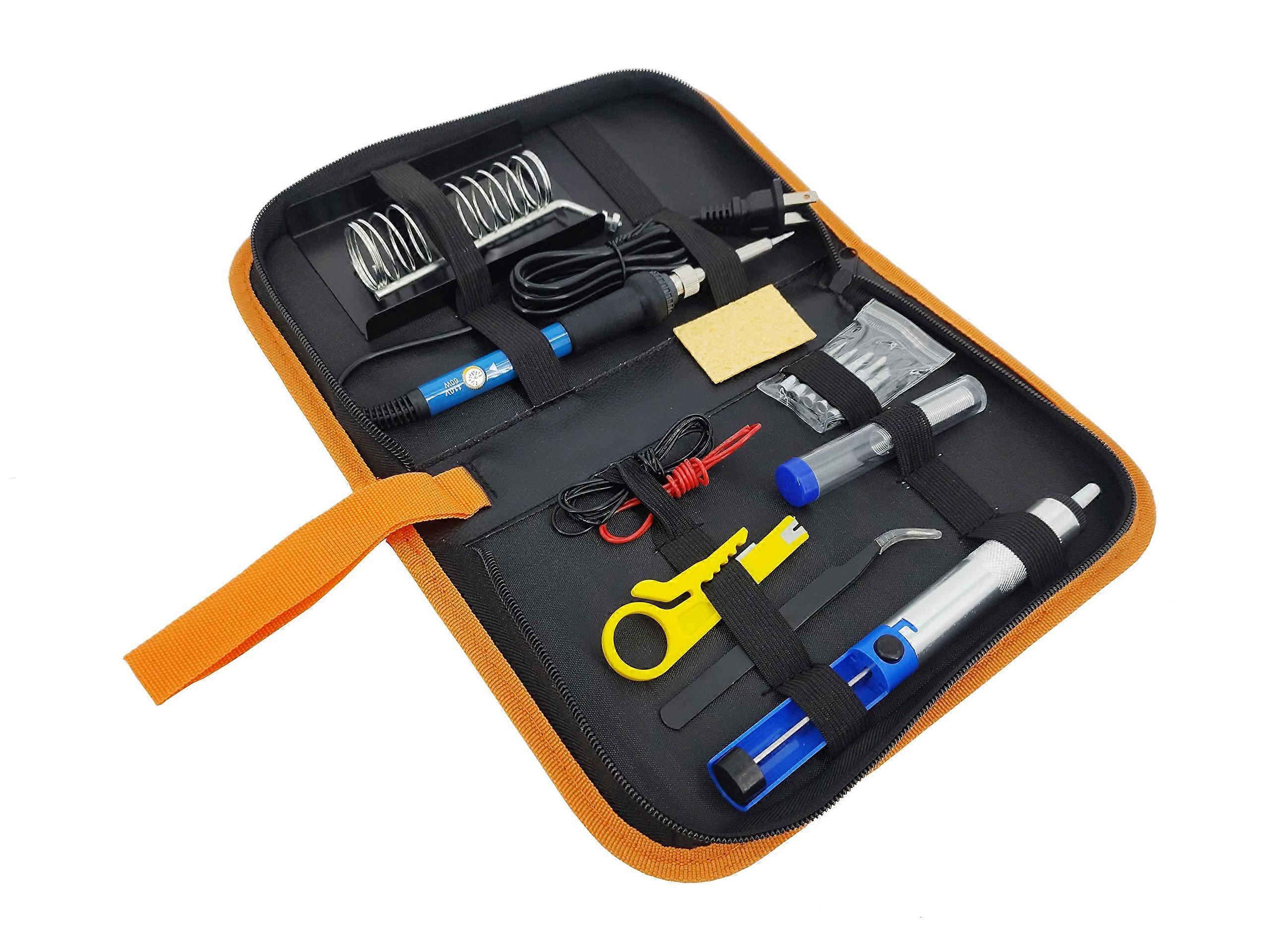 Soldering Iron Kit 60W Adjustable Temperature Tool with 5 Tips, Desoldering Pump, Bracket, and Tweezers 15274