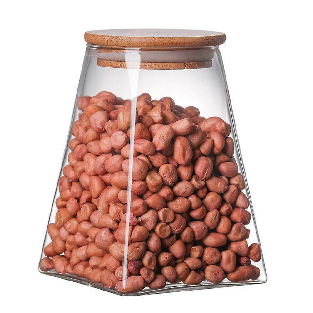 Square Glass Storage, Functional Canister with Wooden Seal for Organizing