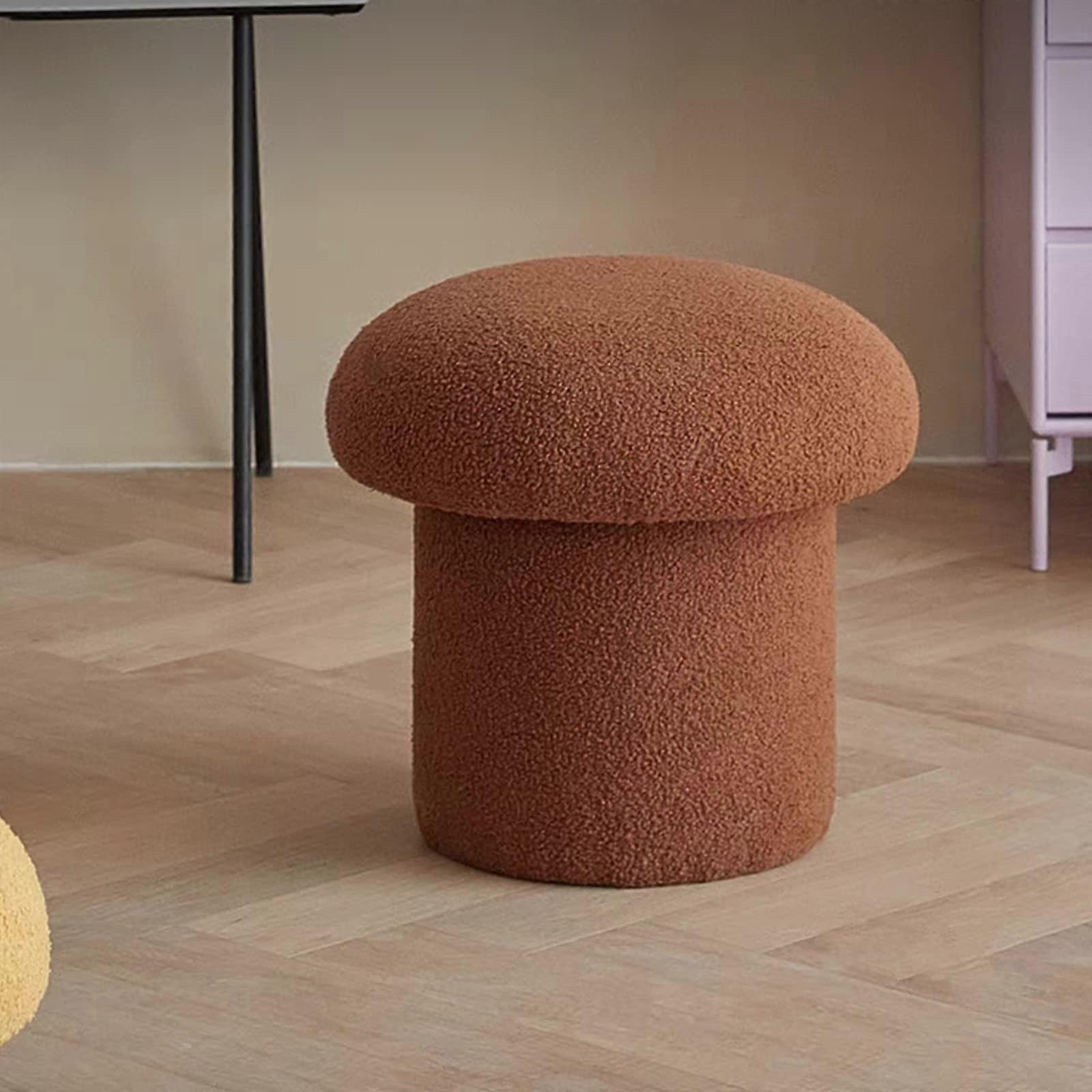 Lambsfaux wool Mushroom Stool Round Stool for Living Room Solid Wood Soft Comfortable