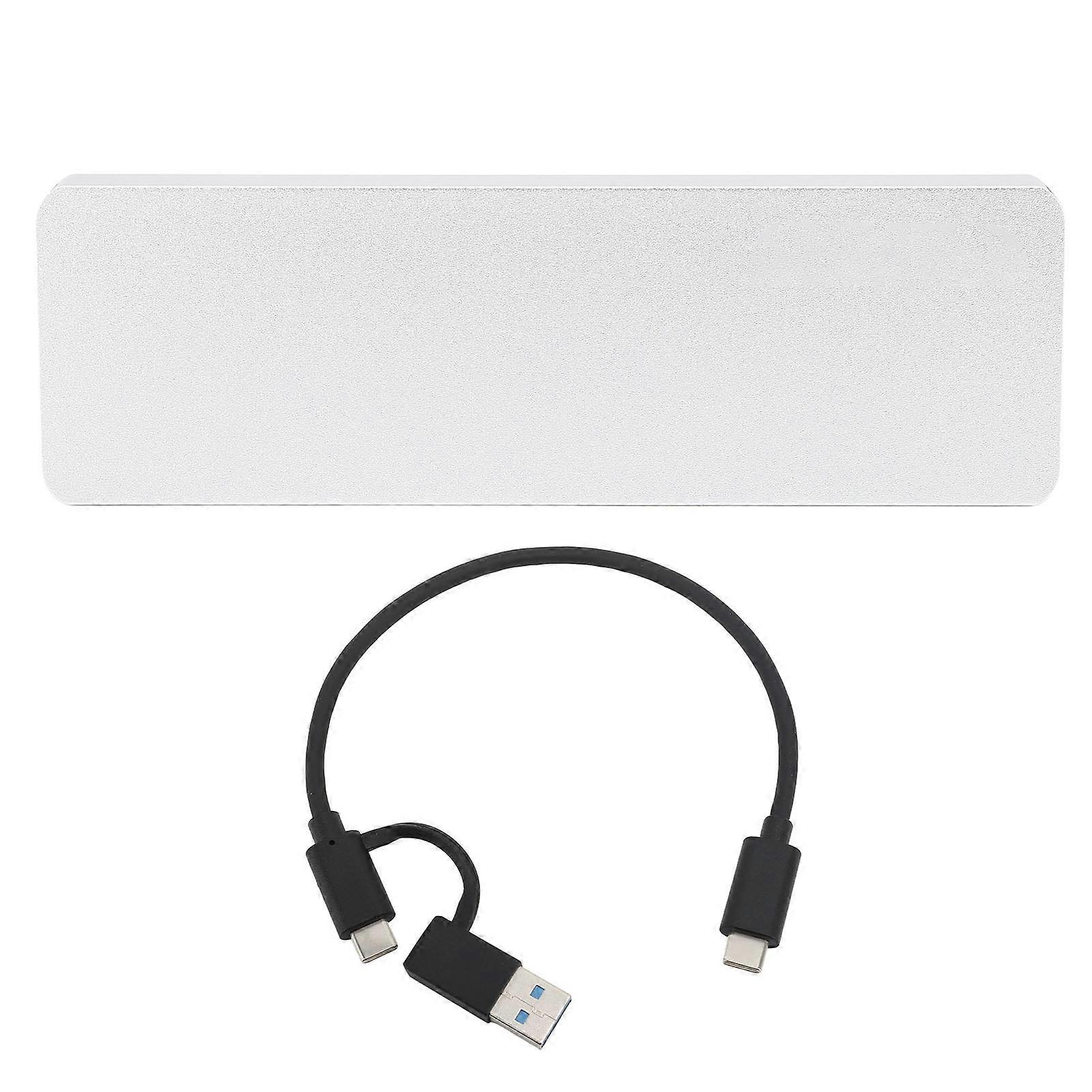M.2 NGFF SSD Hard Drive Enclosure 10Gbps High Speed SATA B Key USB 3.1 Type C External SSD Case with Dual Head Data Cable Silver