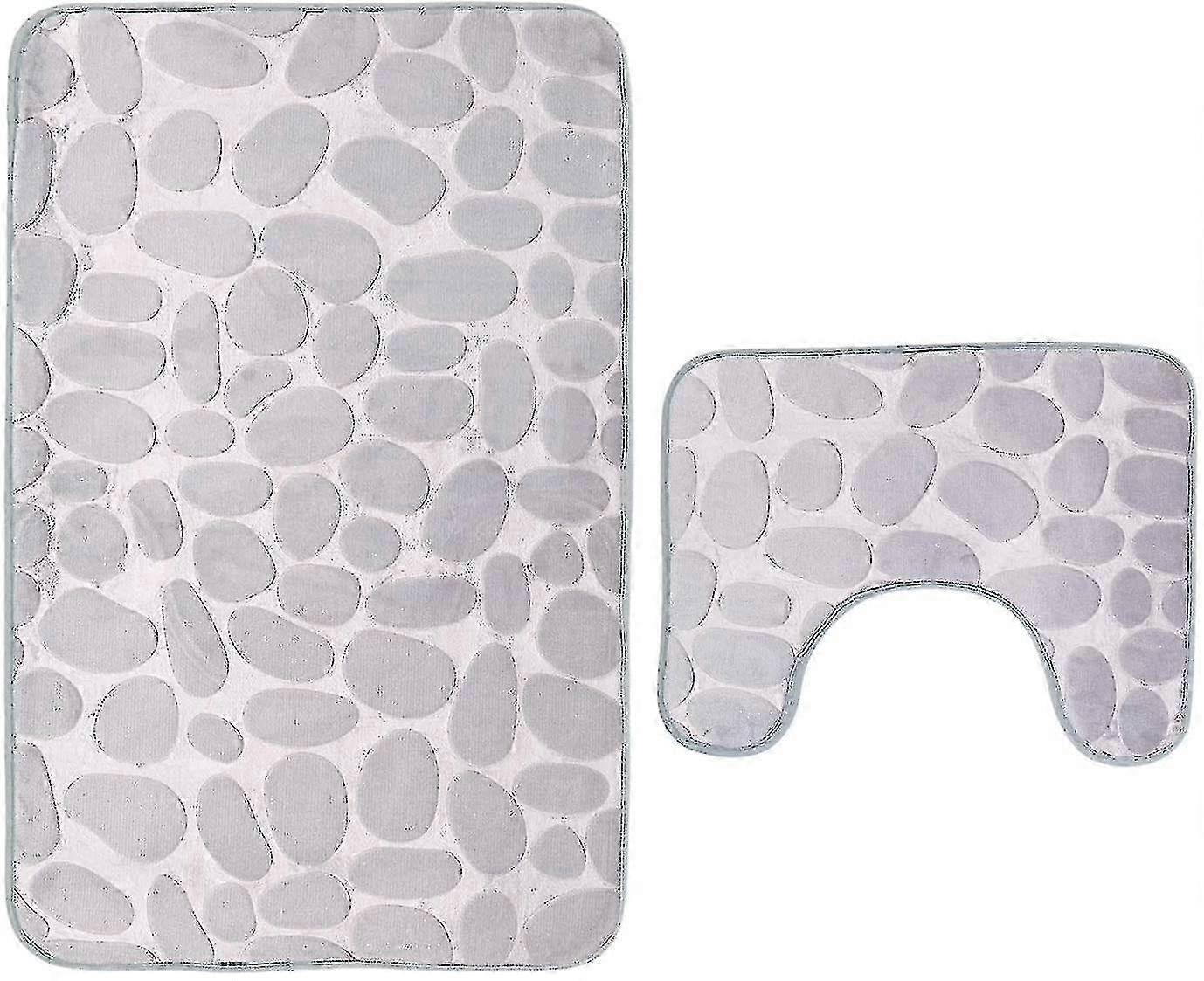 滑り止め洗えるバスルームマットセット - グレーのトイレカーペットフロアマット