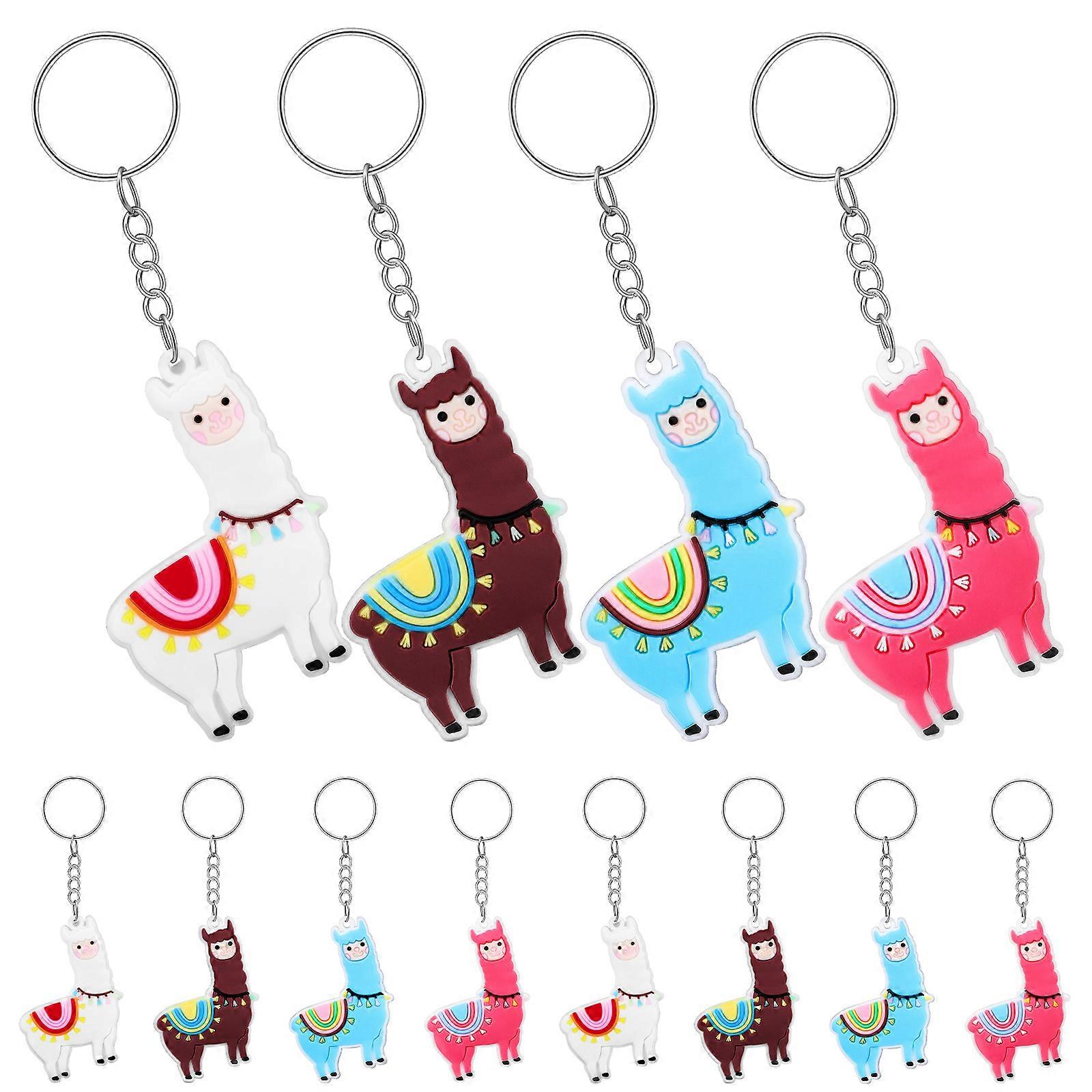 12 Pcs Alpaca Keyrings, Cute Cartoon PVC Keychains for Backpacks, Hanging Bag Ornaments in Blue, Pink, White
