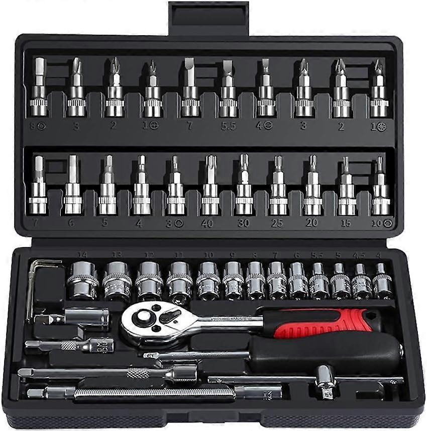 46piece 1/4inch socket set, carmotorcycle repair tool, ratchet wrench combo tool set – for maintenance, disassembly and tallation Ref: 5076
