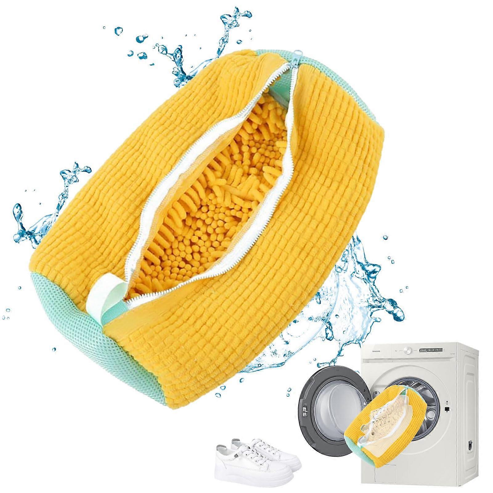 Shoes Wash Bag For Trainers And Socks, Reusable Laundry Net With Zip Closure, Yellow