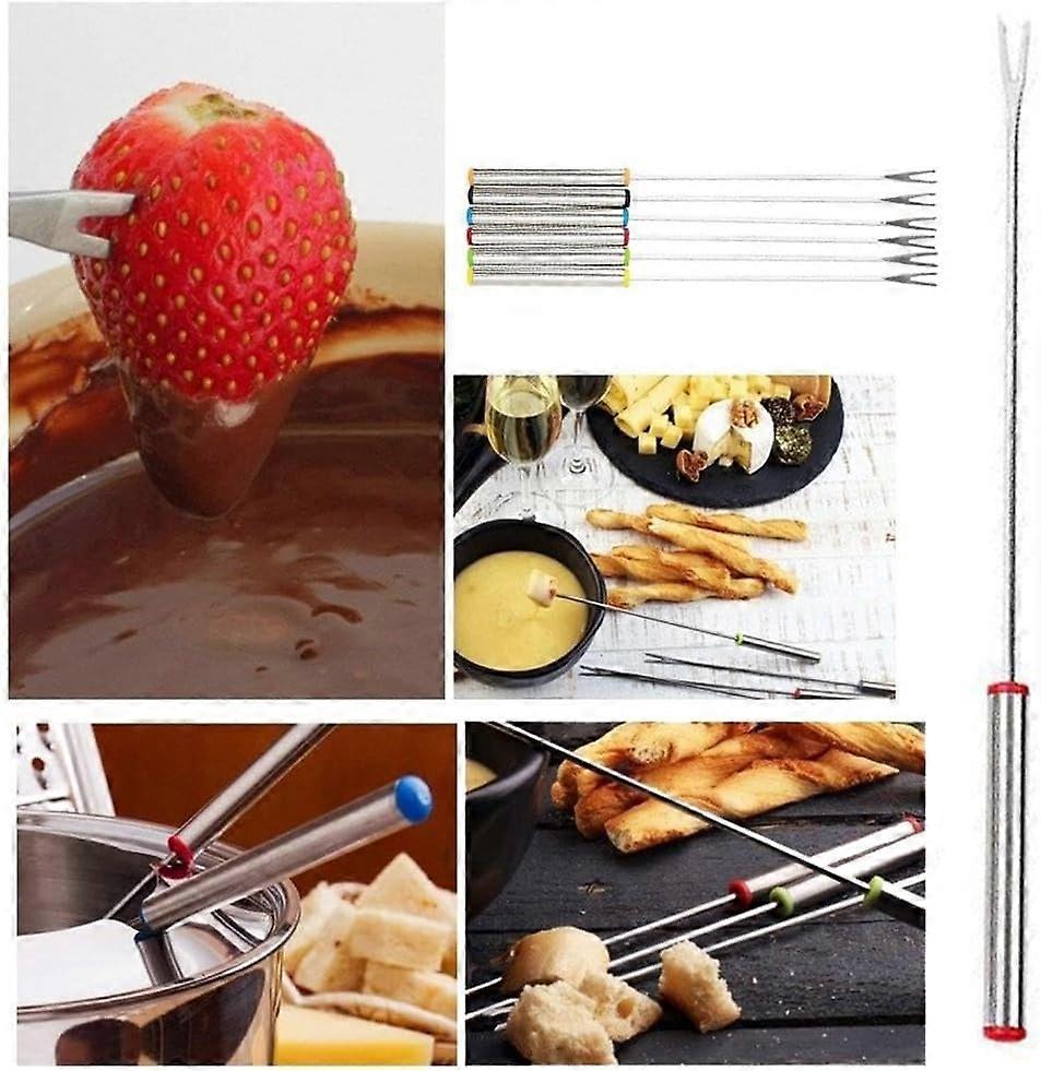12 Pack Stainless Steel Fondue Forks - 9.5 Inch With Wood & Metal Handles For Chocolate & Cheese