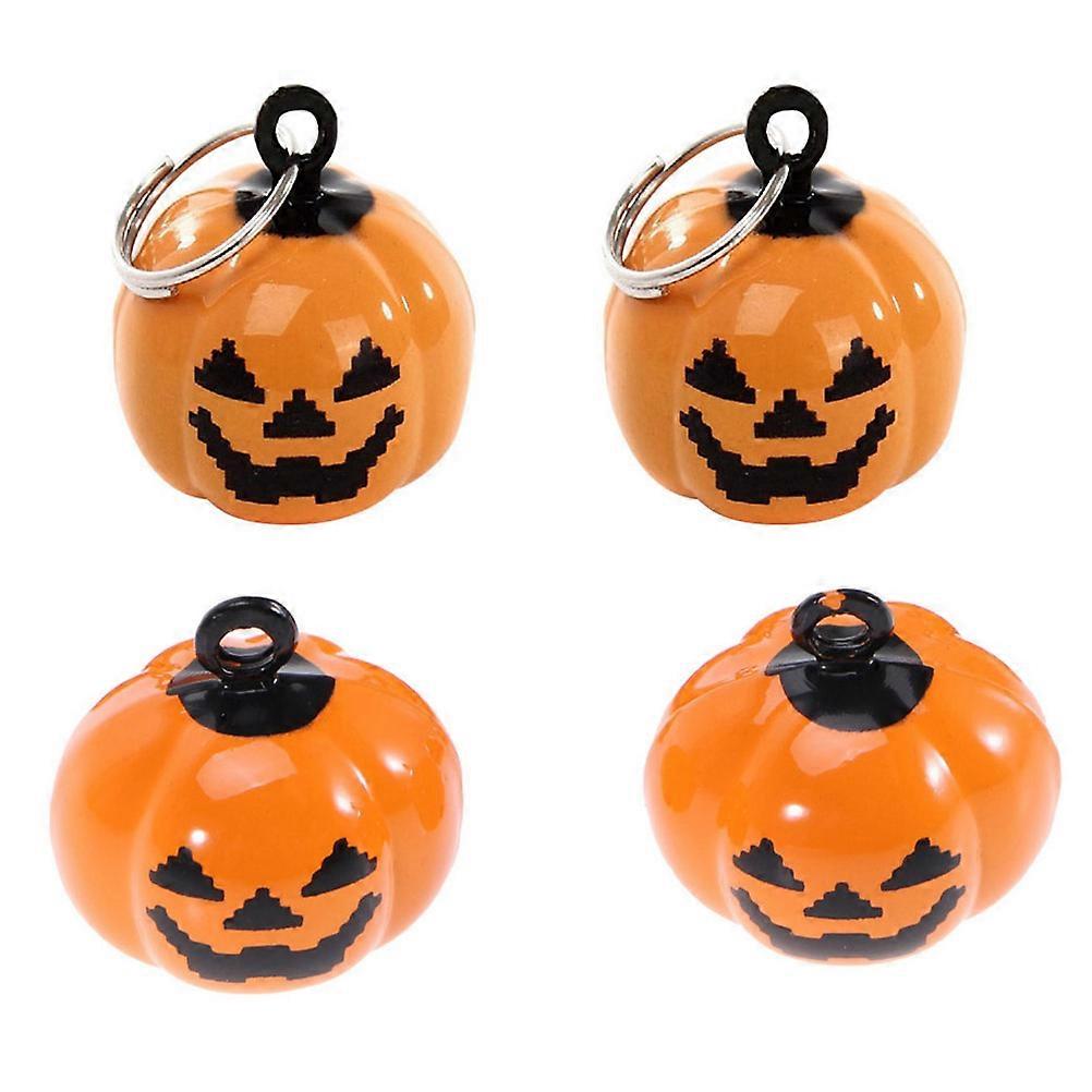 Pumpkin Shape Cartoon Pet Necklace Accessories with Bells for Halloween Decoration 4pcs Set for Dogs and Pet Owners, Orange