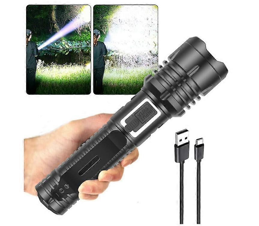 LED Flashlights Rechargeable Torch,High Lumens Powerful Flashlights,Super Bright Tactical Flashlight,5 Modes Waterproof Zoomable Flash Lights(Black)