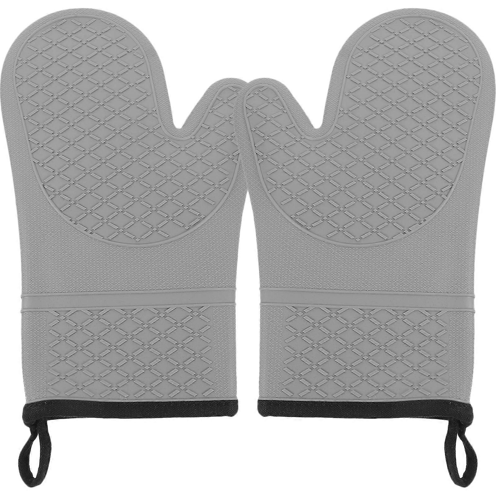 Non-Slip Oven Gloves 1Pair Silver Silicone Protection for Baking
