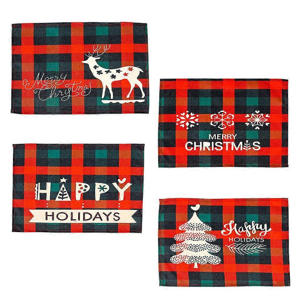 Seasonal Placemats Christmas Themed Rectangular Placemats Table Protection Red 44X30CM 4Set