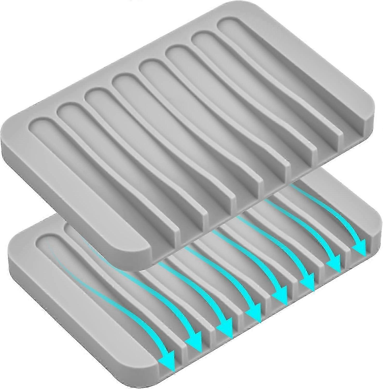 Gray Silicone Soap Dish with Drain - Non-Slip Soap Tray (Pack of 4)