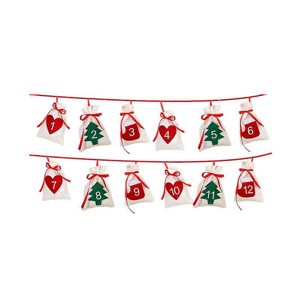 Advent Calendar Christmas Wreath Bags Rectangular Assorted Color 16x11cm Decoration Family Friends 12Pcs