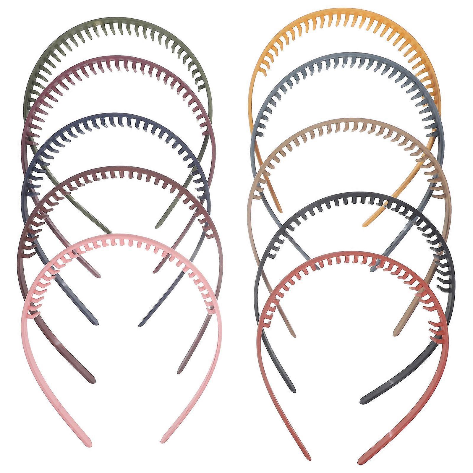 10 Pieces Assorted Color Plastic Headbands for Decoration Non-slip with Teeth 0.5 inch Width