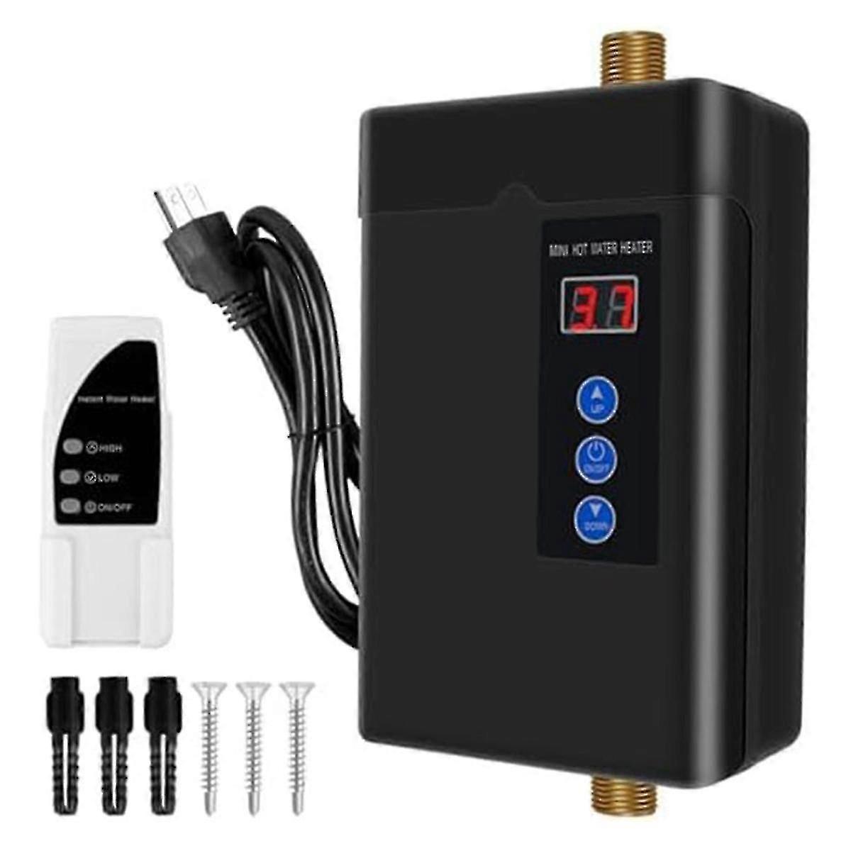 Water Heater Electric, 3000W 110V Instant Hot Water Heater with Remote Control Digital Display Black US Plug