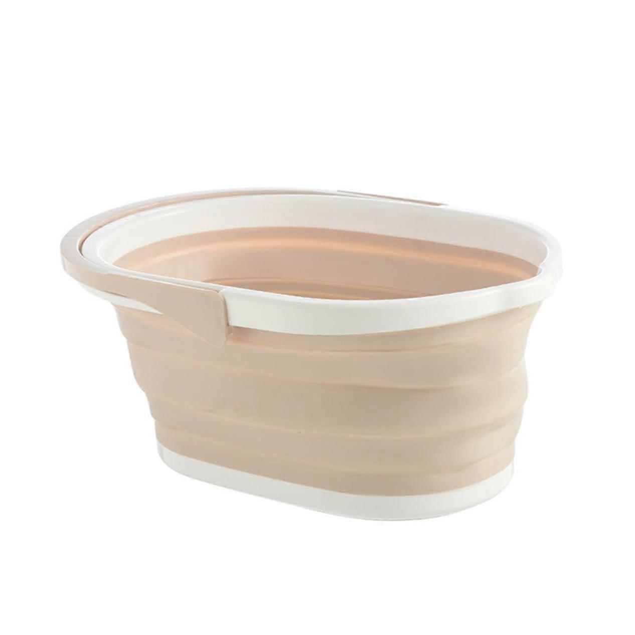 Foldable Plastic Mop Bucket Portable Water Container For Floor Cleaning Space-Saving Hygienic Design Beige For School And Office