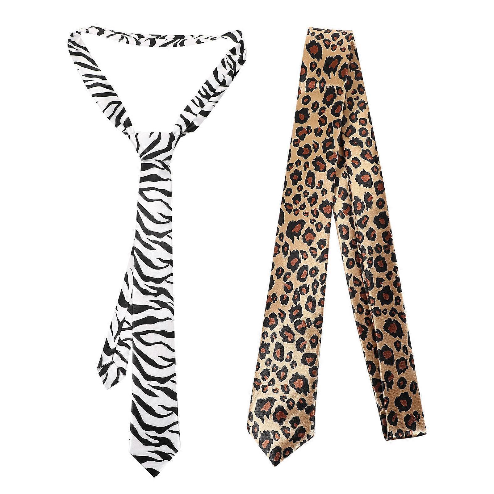 2pcs Zebra Leopard Pattern Necktie for Men Women – Durable, Comfortable Party Necktie for Daily Wear and Theme Events
