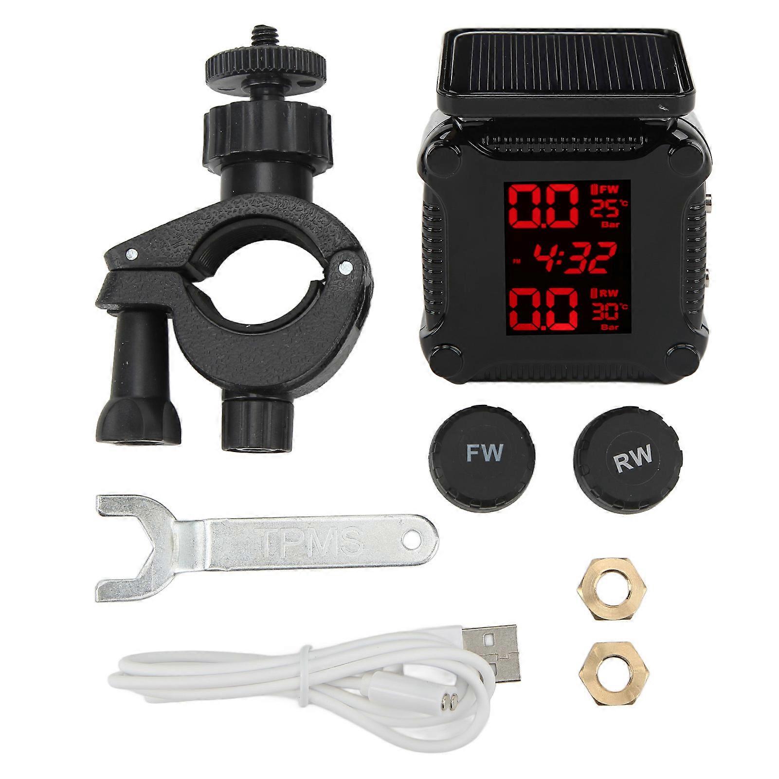 Motorcycle Solar Tyre Pressure Monitoring System Wireless Monitor for Motorbikes E-Bikes Digital Display Realtime Detection Built-in Battery Durable E