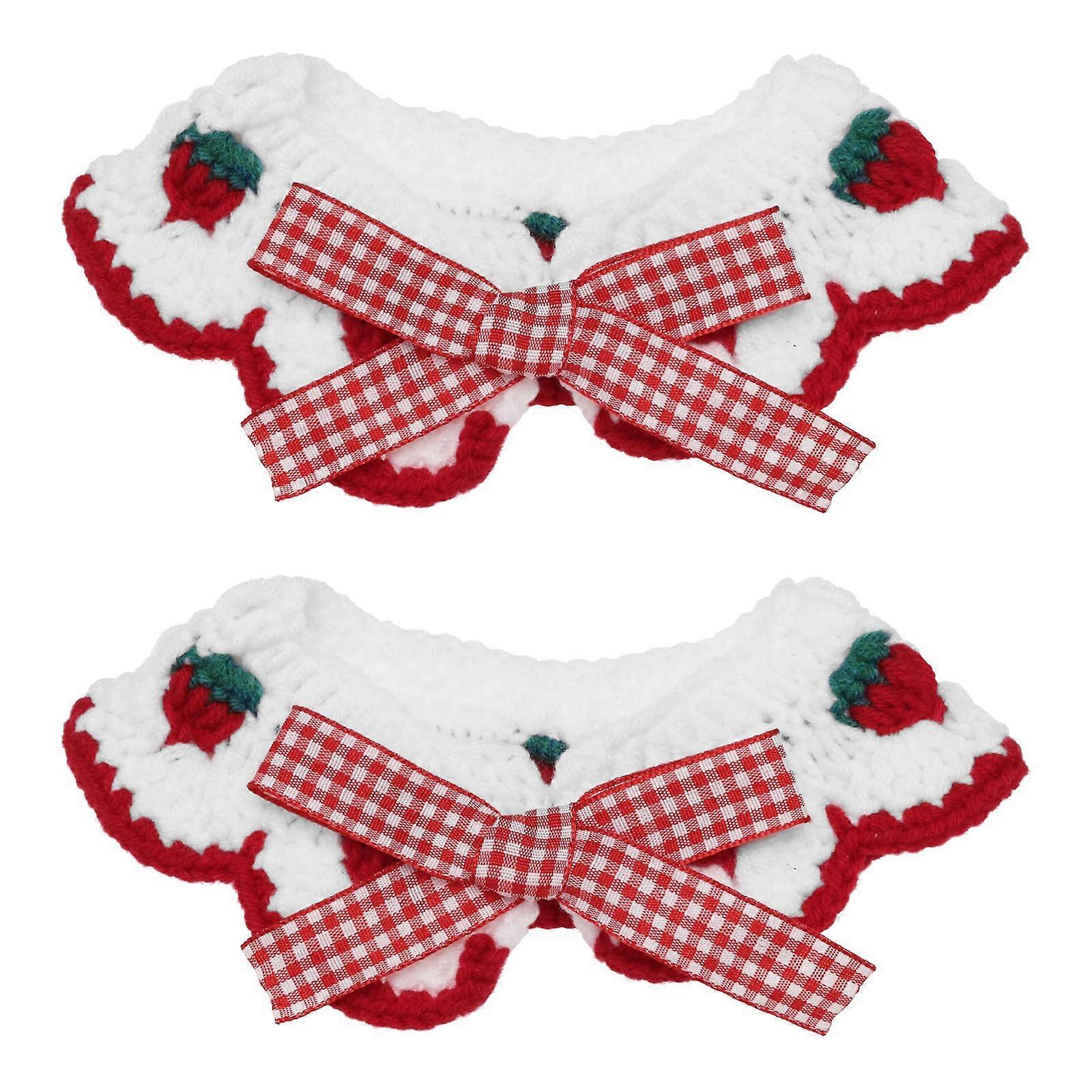 2 x Knitted Cat Collars Neck 2025cm Suitable for Cats Weighing 24kg Cute Bow Tie Strawberry Pattern Cat Kitten Puppy Small Size S