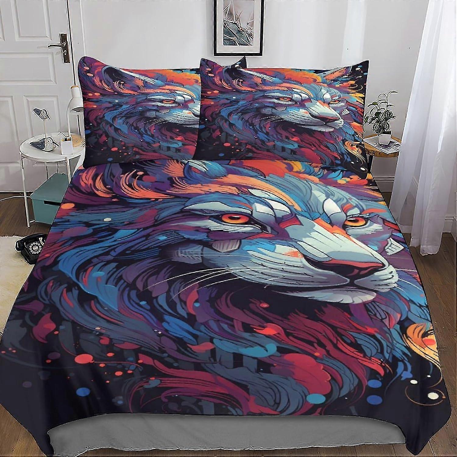 Colorful Fox Printed Bedding Set Duvet Cover Set 3 Pieces for Kids Teens with Zipper Closure