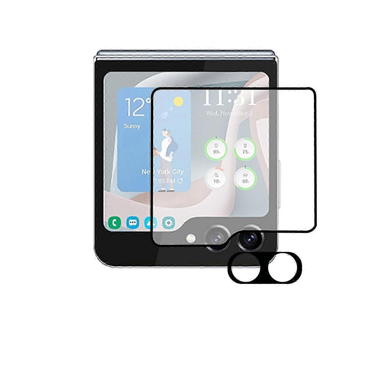 2 Pack Designed for Z Flip 5 5G +Camera Lens Screen Protector (Front Screen Only) Tempered Glass Screen Protector, Anti Scratch, Bubble Free