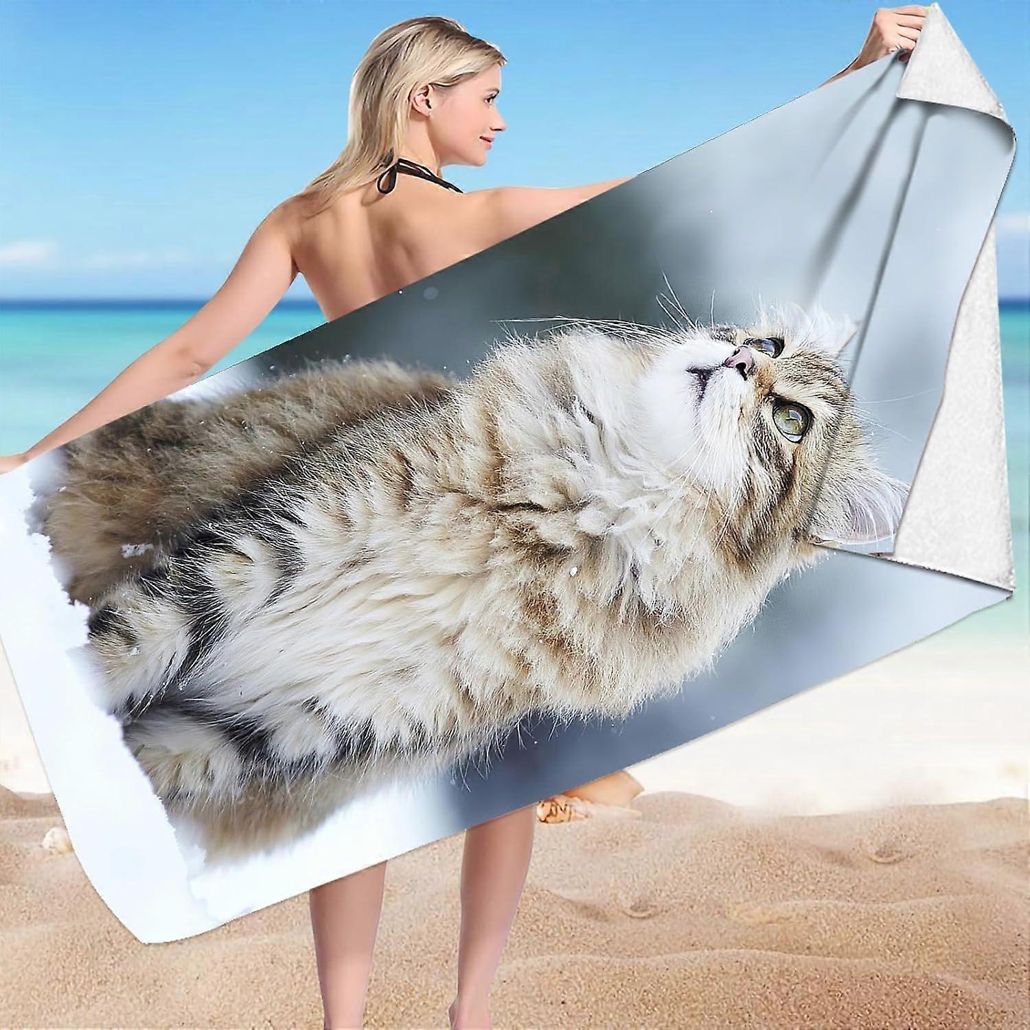 2-Pack Microfiber Cat Beach Towels Sand-Proof Travel Towels