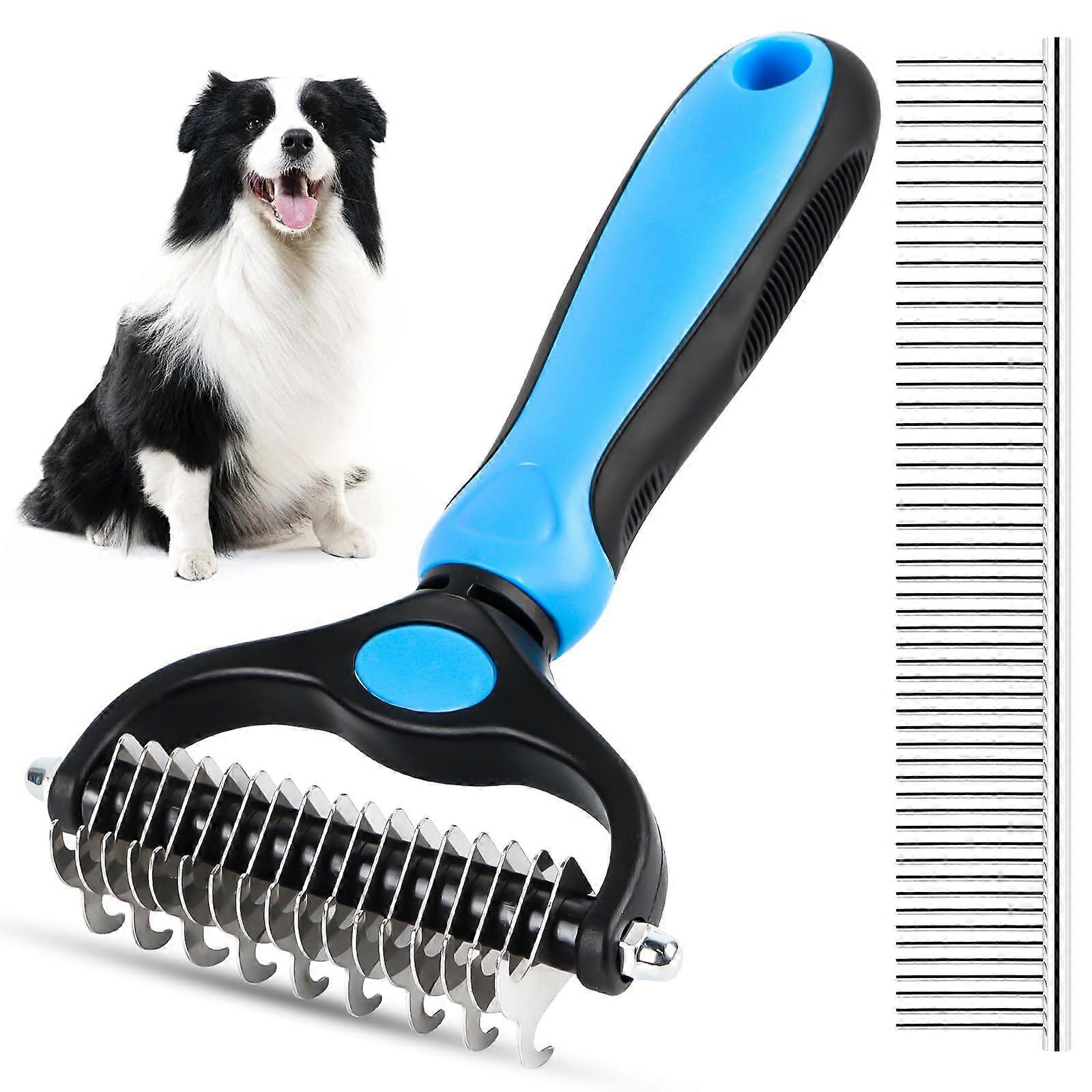Dog Brush Long Hair Double-Sided Cat Brush with Stainless Steel Undercoat Removal for Dogs and Cats (Pack of 2)