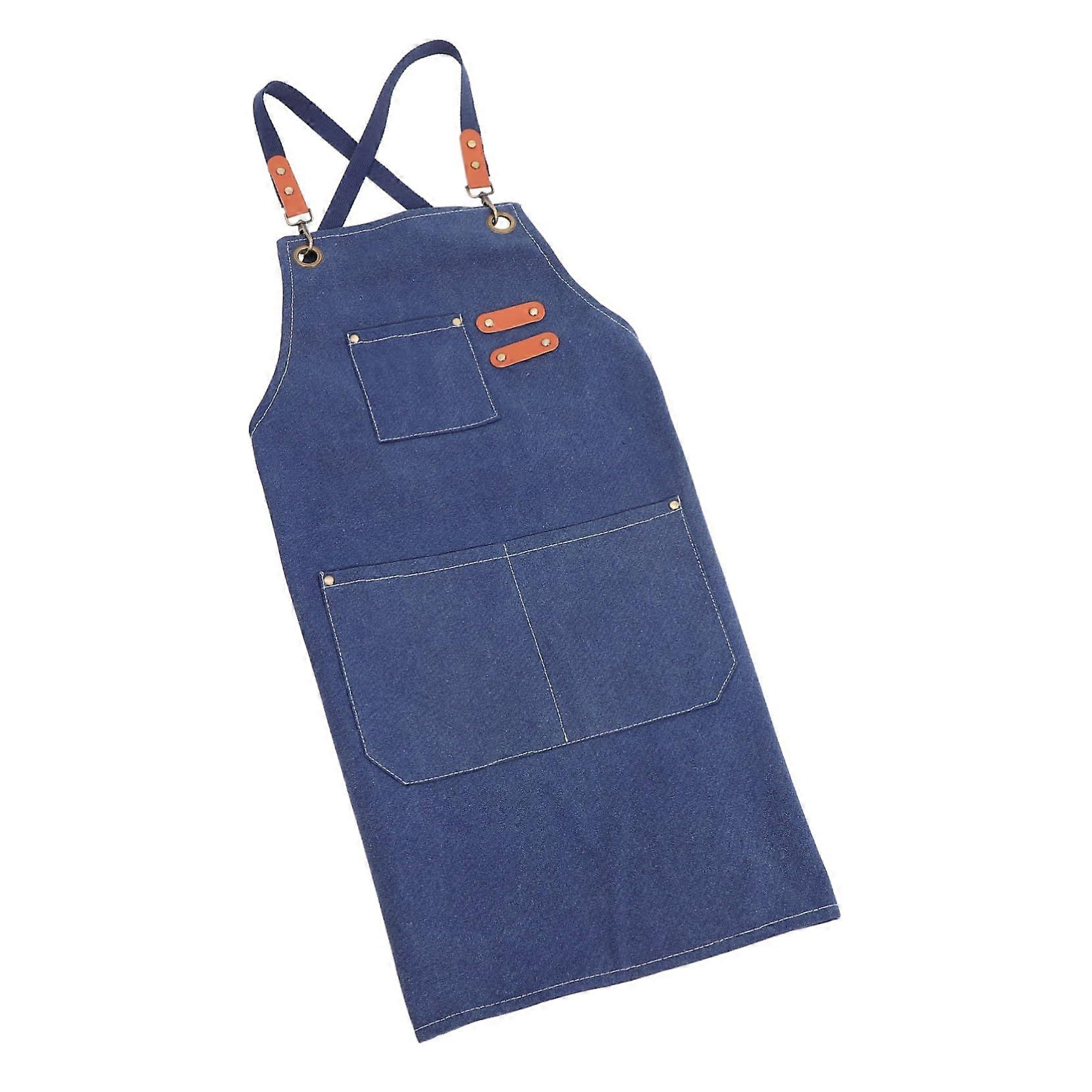Waterproof Canvas Apron with Large Pockets for Men and Women, Stylish and Easy-Care Cooking Apron in Blue for Home and Garden Use
