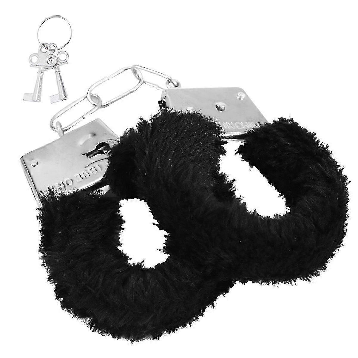 Black Shape Adjustable Plush Handcuffs for Role Playing 1Pcs