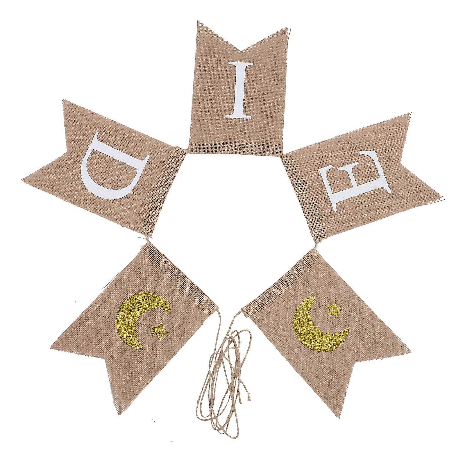 Eid Mubarak Bunting Decoration in Khaki Linen for Parties and Festivals 1 Set