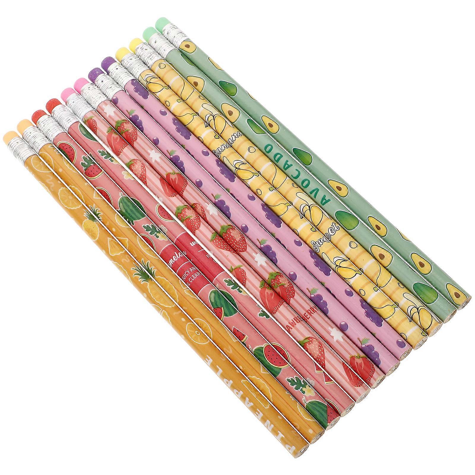 24pcs Cute Cartoon Fruit Wooden Pencils with Erasers Ergonomic Grip for School Drawing Writing Ideal for Elementary Students, Kindergarten