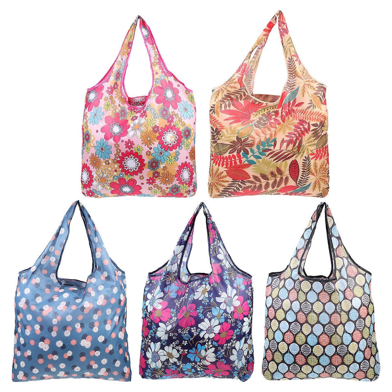 5Pcs Foldable Utility Tote Bag Assorted Color Reusable Grocery Bag Great For Shopping Daily Use Traveling And Storing Essentials