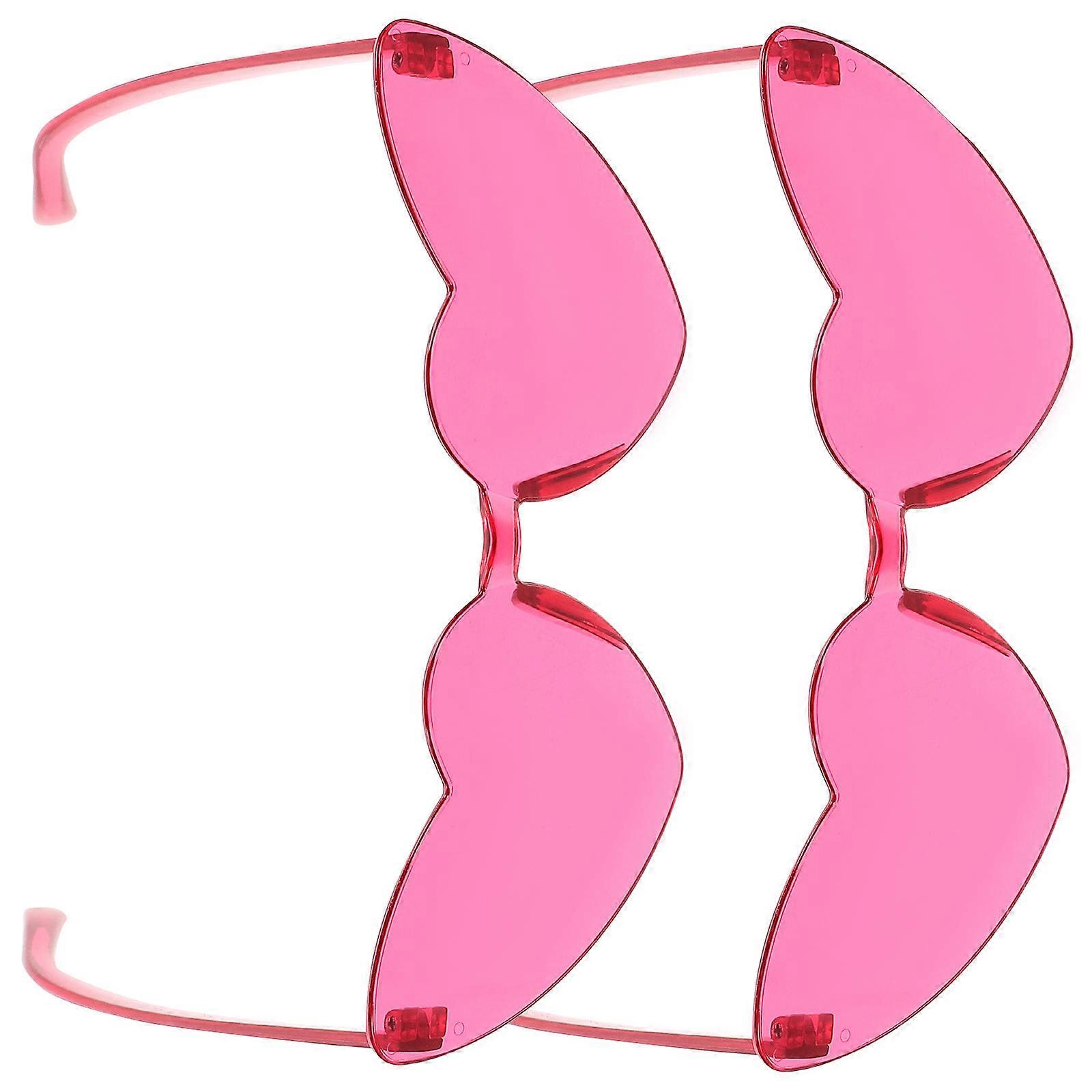 2pcs Heart Shaped Rimless Sunglasses Outdoor Party Eyewear