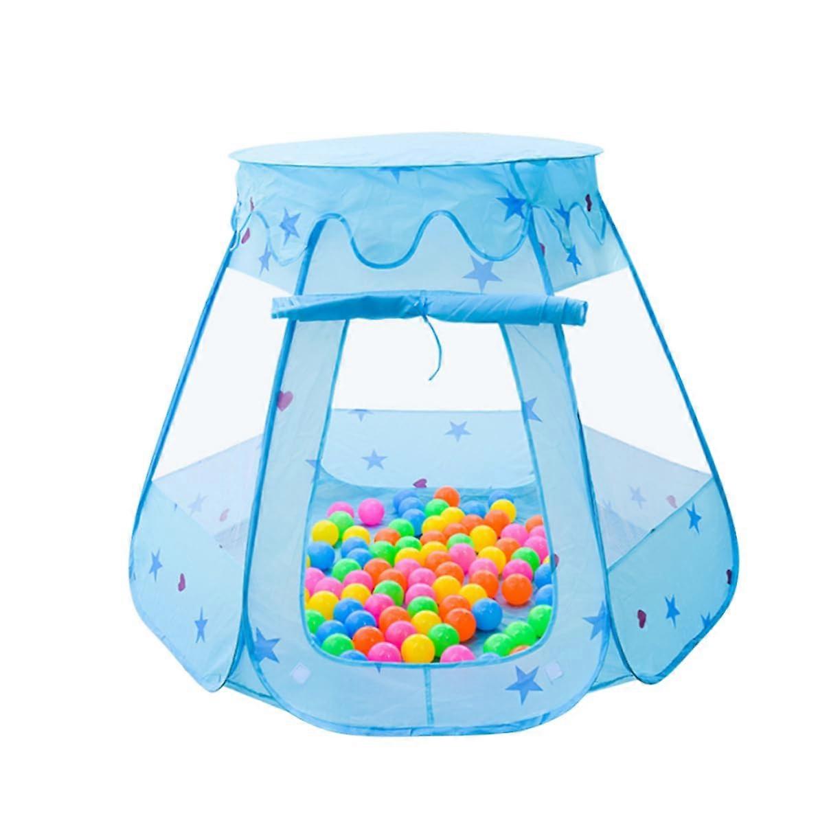 Hexagon play tent for blue playhouse without ball for kindergarten and indoors, promotes creativity, easy to assemble, waterresistant for years.